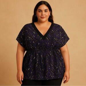 Elle Black and Purple Chevron Abstract Blouse Size XL